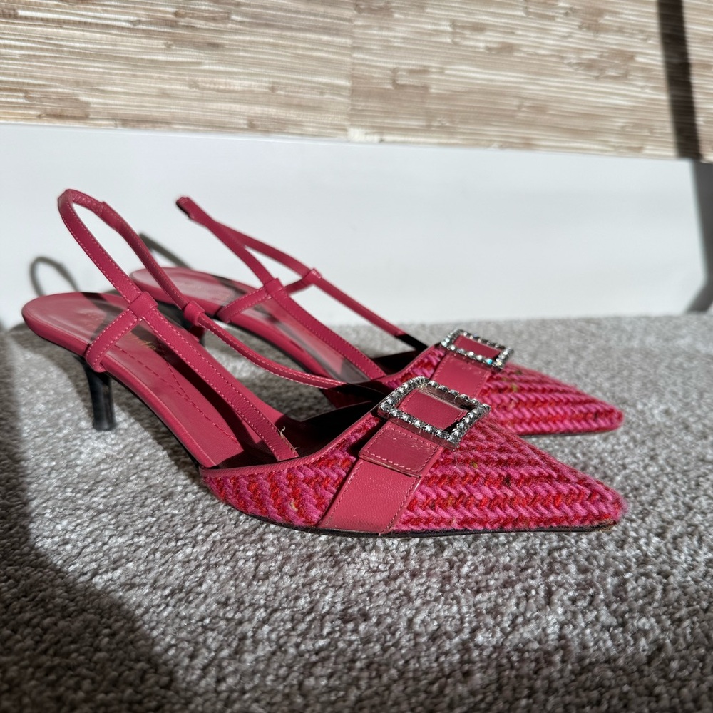 Vintage Kate Spade Pink Tweed Slingback Kitten Heels